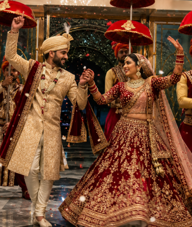 Dancing Bride and Groom Entry